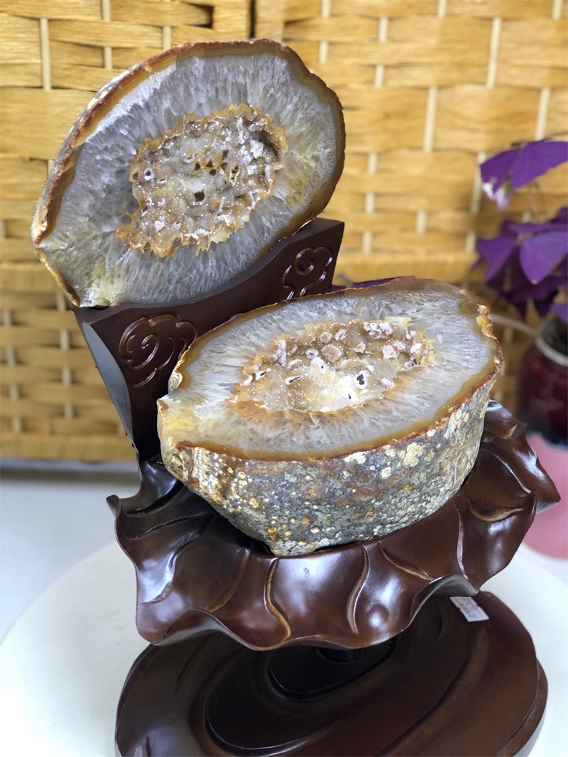 10.4LBNatural Agate Crystal Geode Quartz Bowl Wealth Spirit Energy Healing+Stand