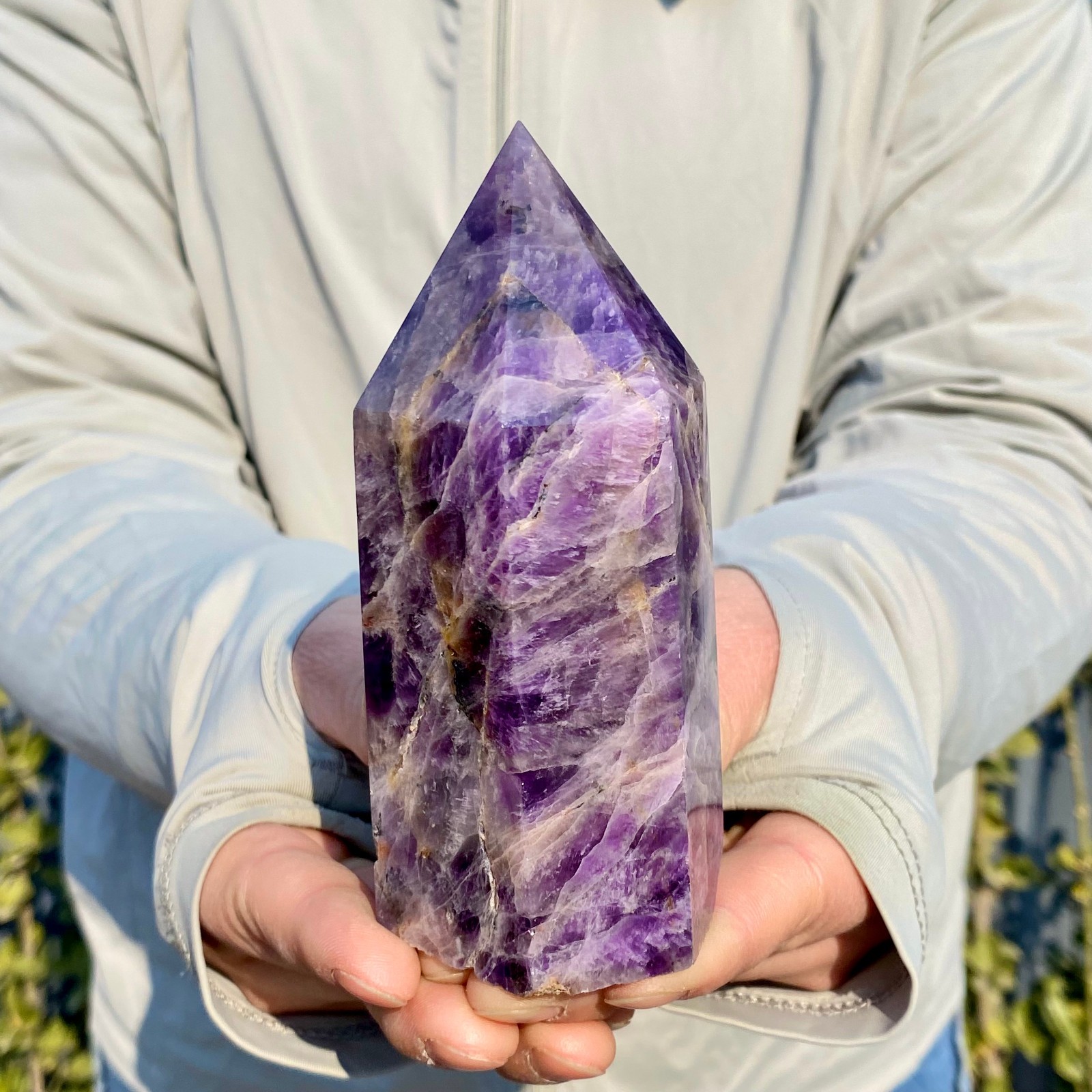 438G Natural Dream Amethyst Crystal Column Magic Wand Obelisk Point Healing