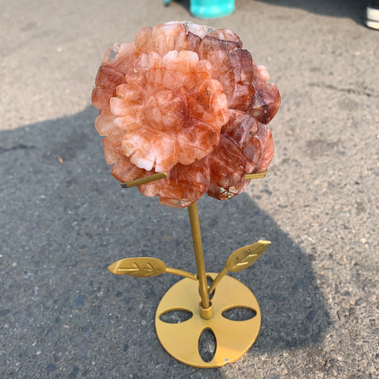 natural red gum flower carved flowers quartz crystal Decor heal Gift+stand