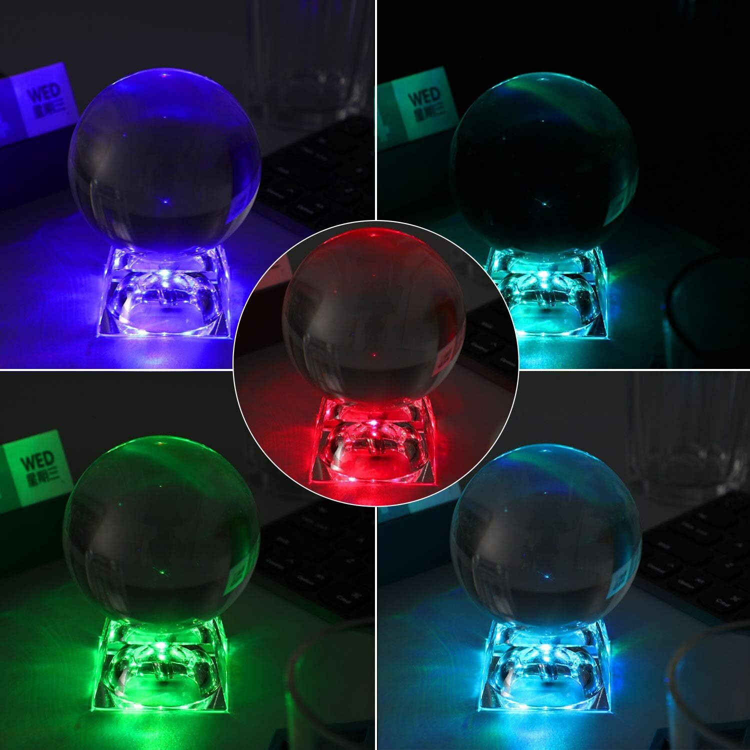 SATINIOR 2 Pack Square Crystal Ball Stand, Mini Clear Trapezoid Ball…