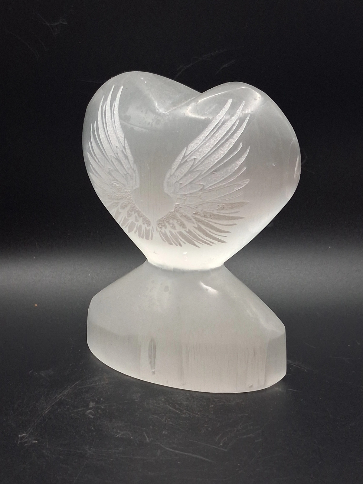 Selenite angel wing heart! 14 ounces, 4 inches tall, 3″ wide