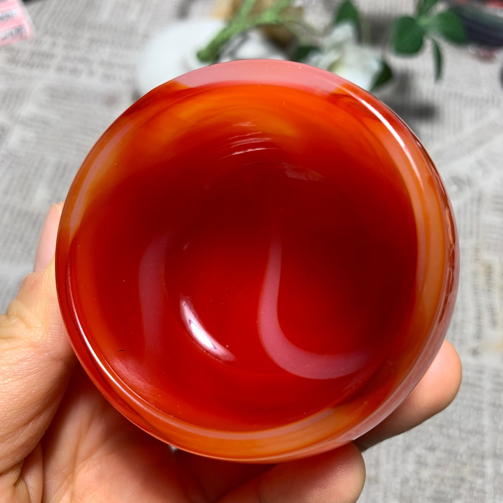 167g Red Agate Bowl Carving Carnelian Cup Glass Cup Reiki Manual Crystal Collect