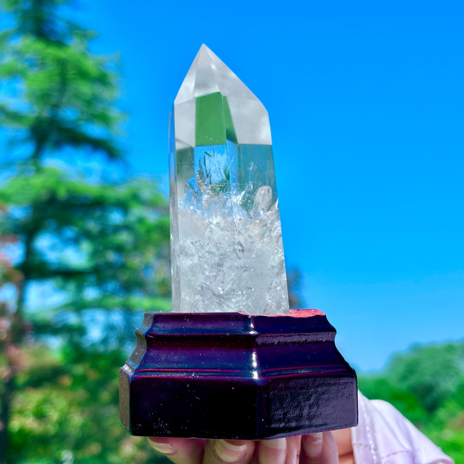 249G Natural Clear White Crystal Obelisk Transparent Quartz Energy Column Reik