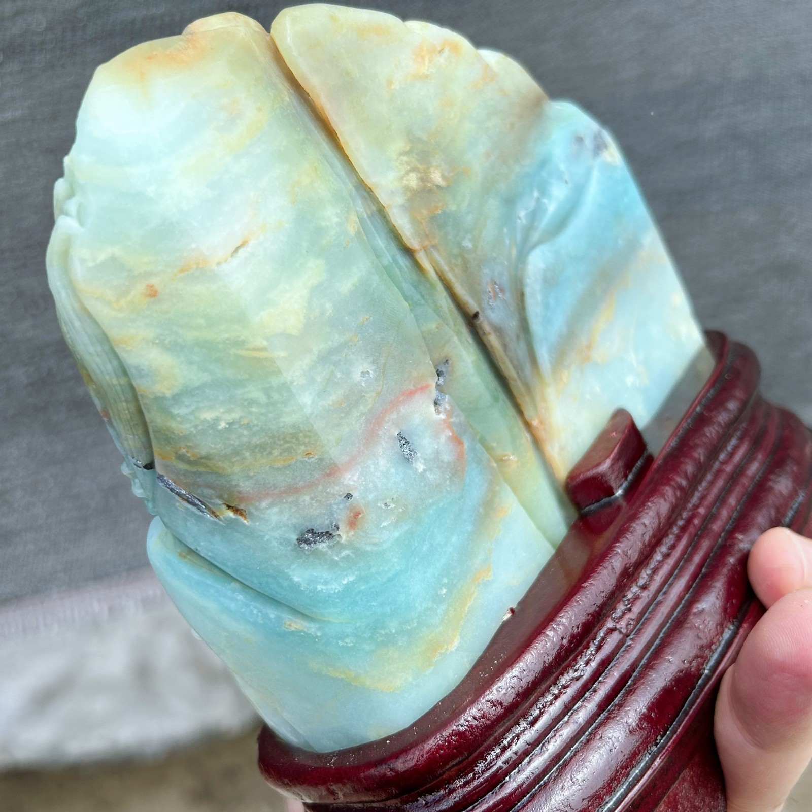 Natural Amazonite Quartz Crystal Hand-Carved Mountain Scenery Sculpture 3.4LB