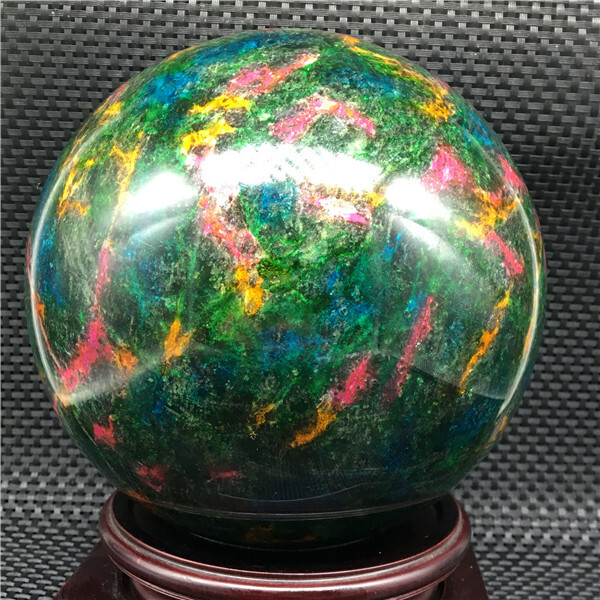 6338g Beautiful “Seven Colors Jade” sphere healing -Taiwan +stand
