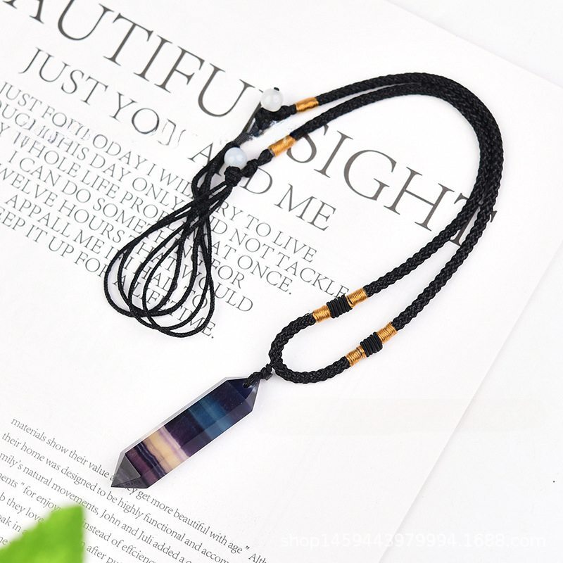 Natural Rainbow Fluorite Quartz Crystal Gemstone Pendant Healing Necklace Amulet