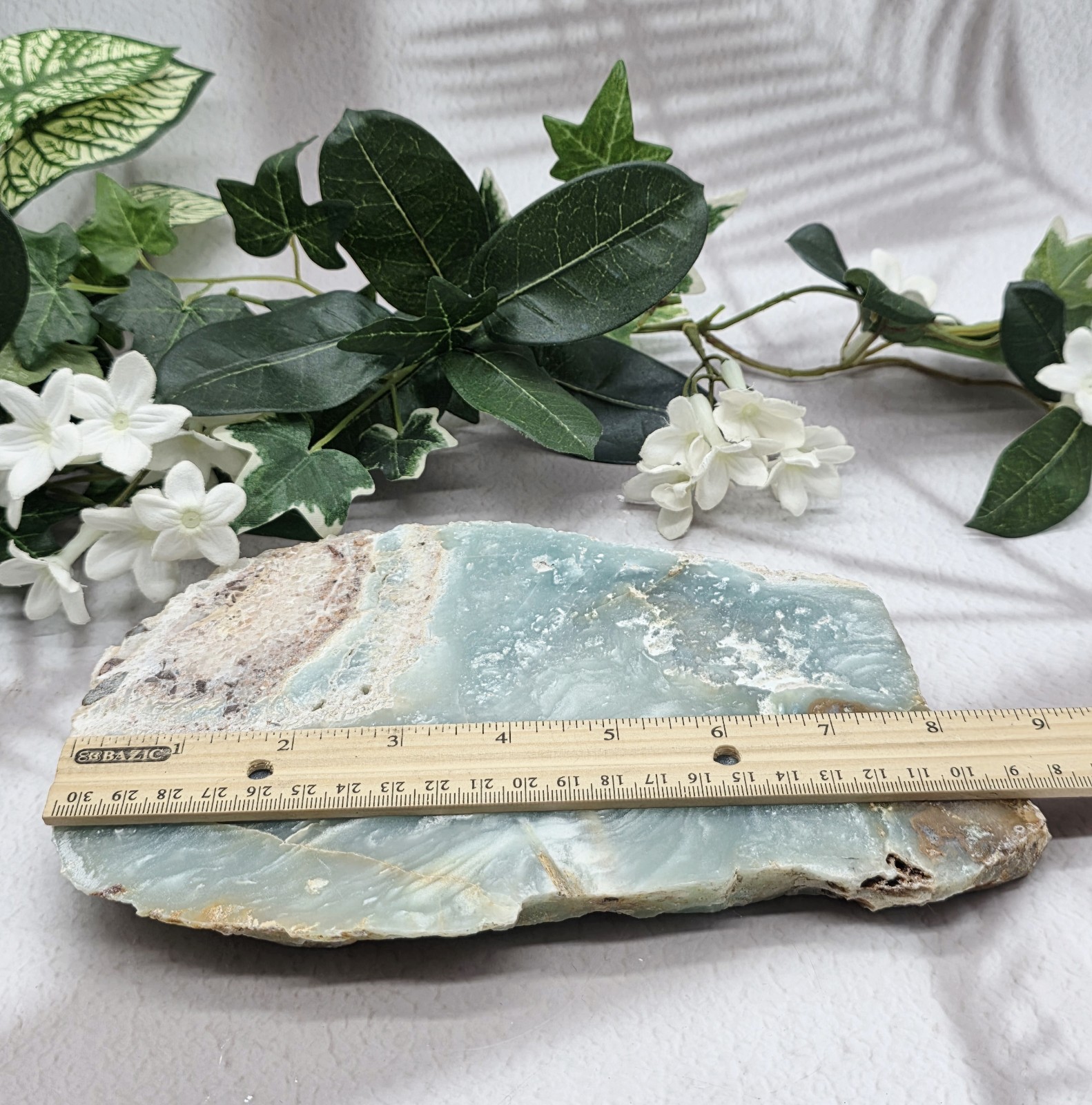 Caribbean Calcite Slab w Metal Stand Natural Blue Calcite Display 2 lb 8 oz