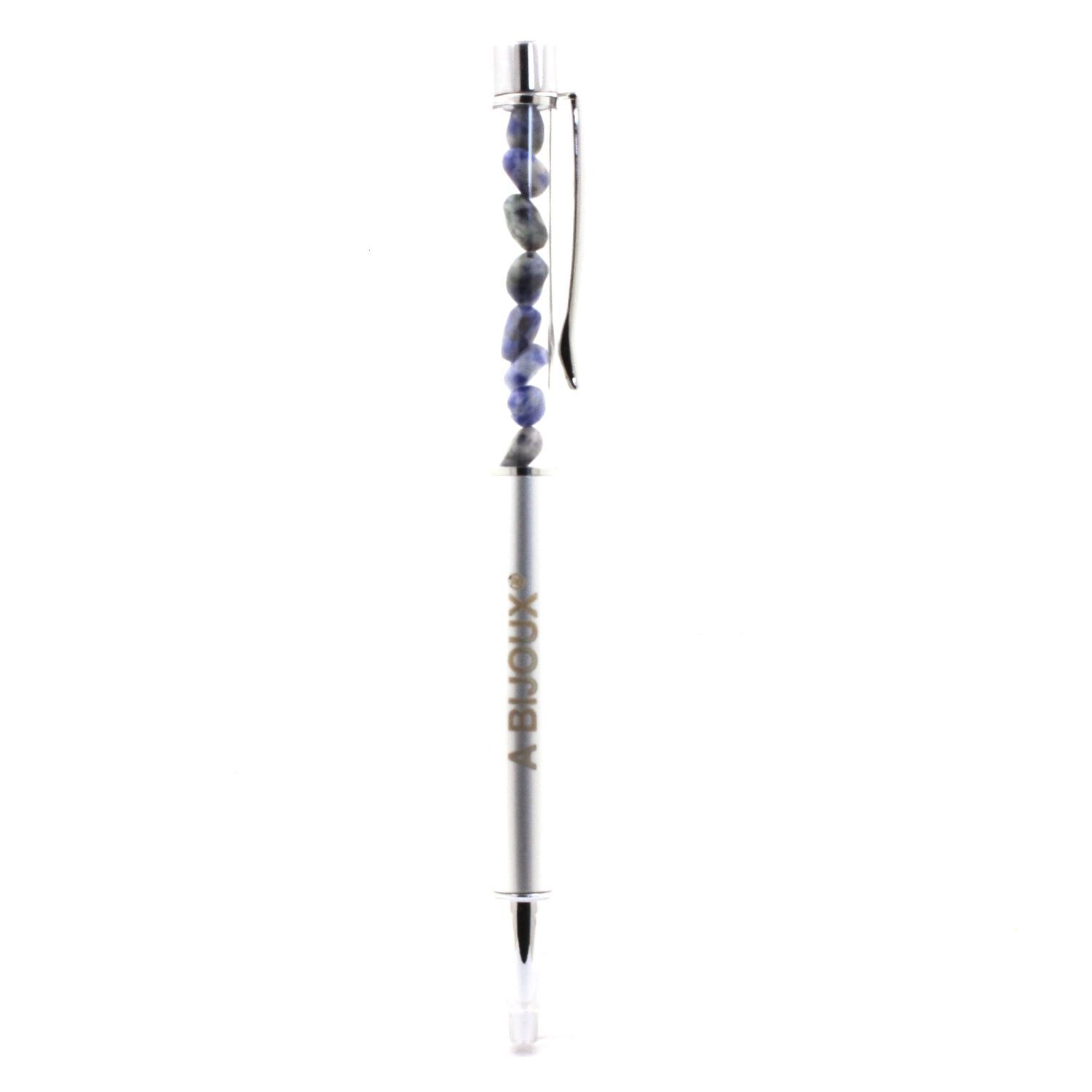 stones And Minerals. Blue Jasper Mineral Pen From South Africa. Gray Color.
