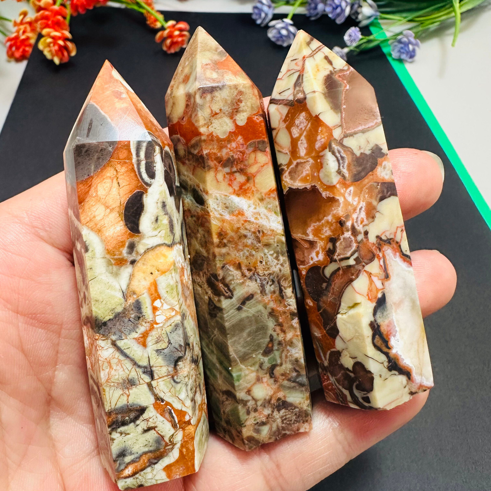 Natural Money Agate Obelisk Quartz Crystal Wand Tower Point Reiki Healing 1PC
