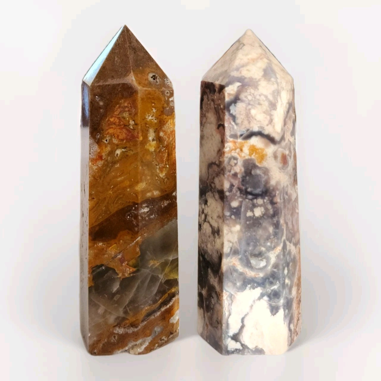 Lot Of 2 Towers Brown Agate & Blue Flower Agate – USA