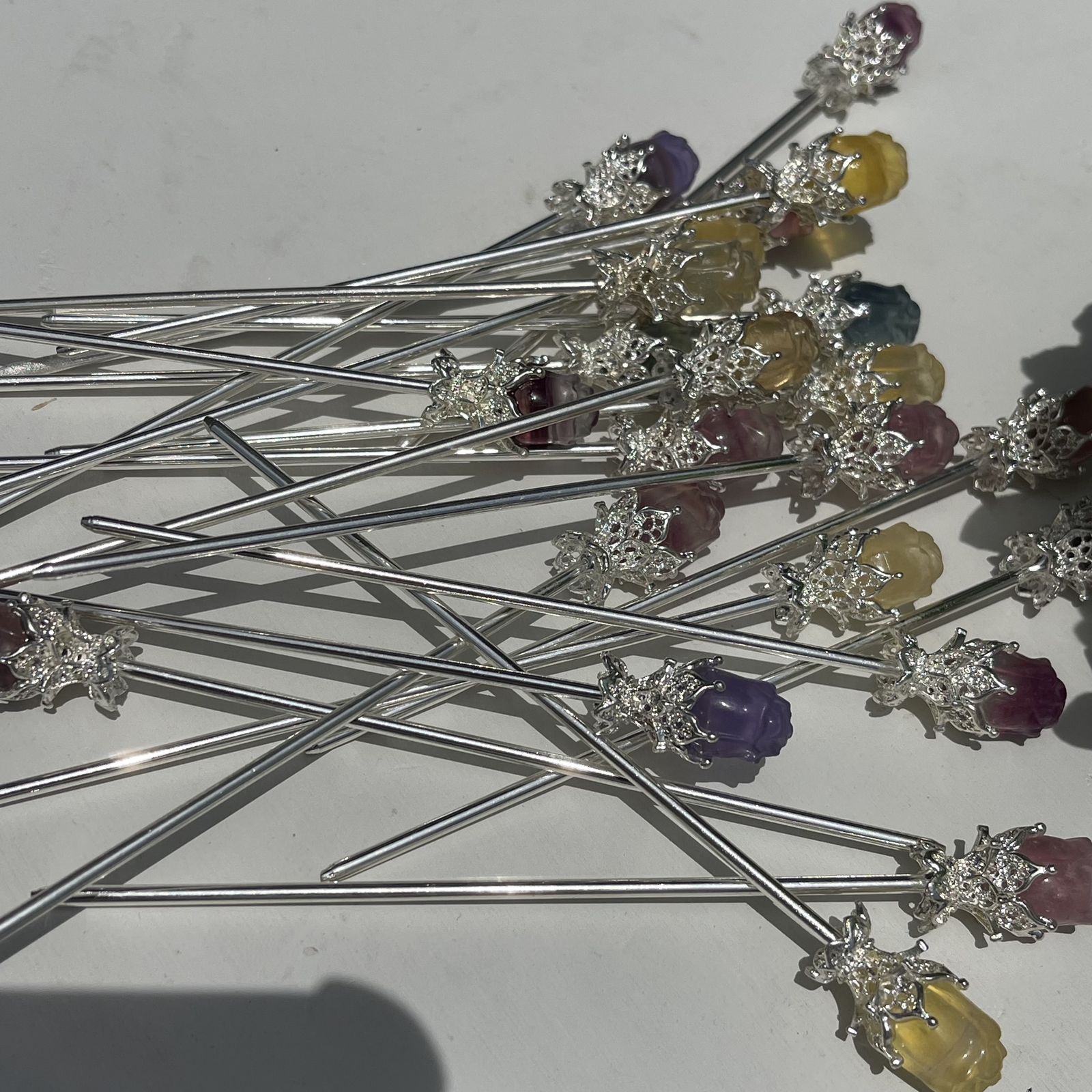 5pc Natural fluorite carved rose hairpin quartz crystal reiki healing random
