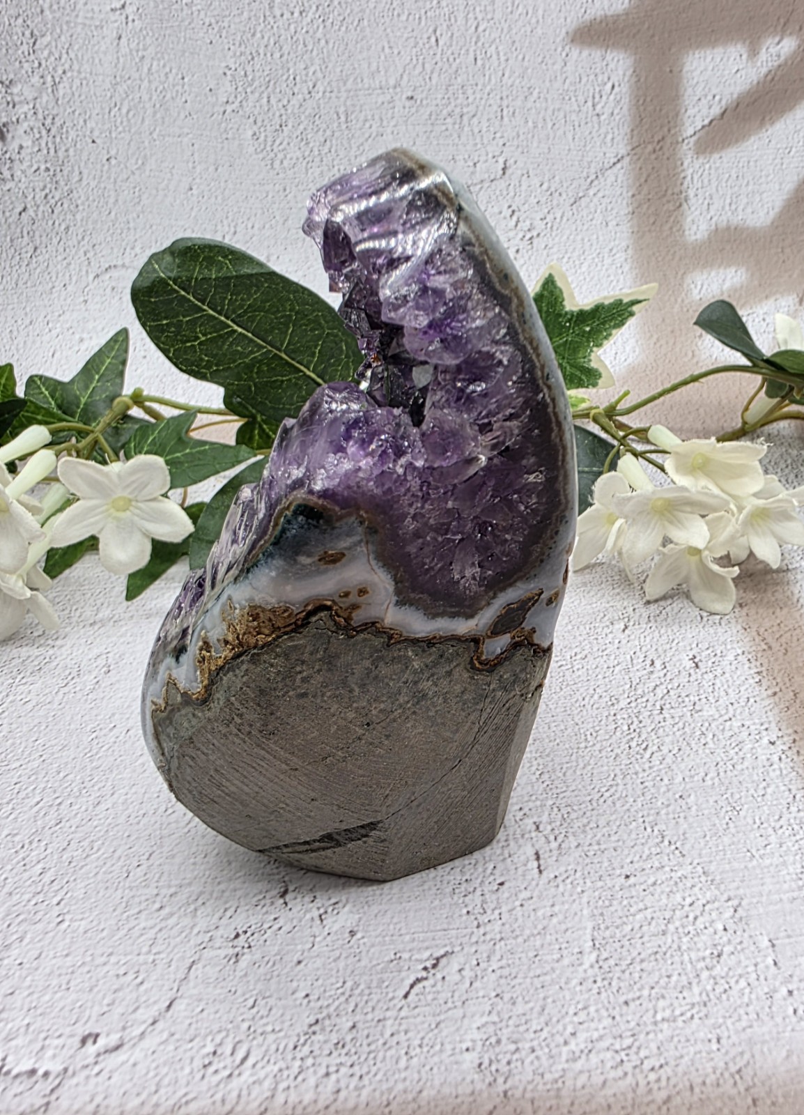 Uruguay Amethyst Druzy Geode Crystal Specimen w/ Acrylic Display Stand 1 Lb 6.6