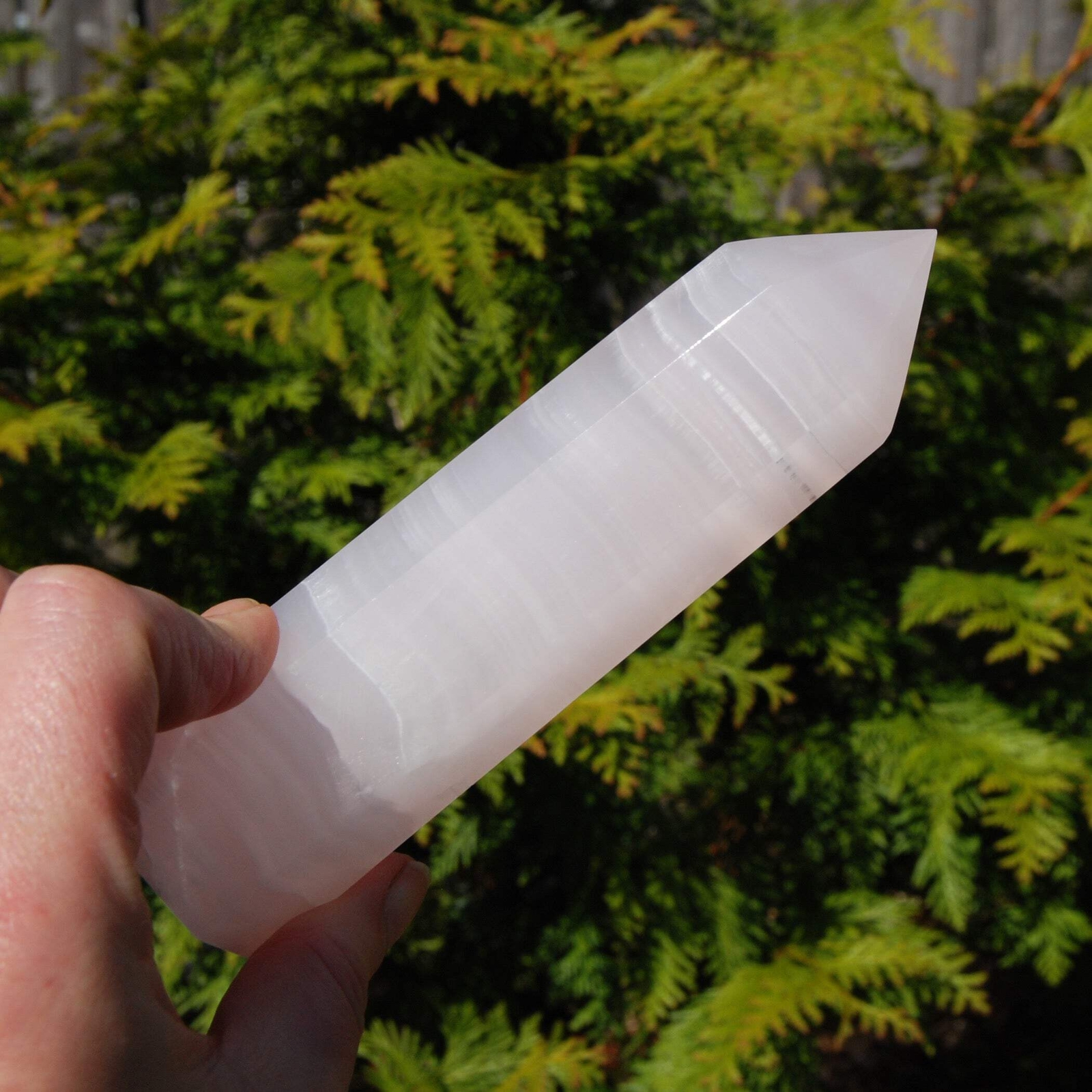 6in Pink Mangano Calcite Crystal Tower, Reiki Stone, Fluorescent UV Reactive