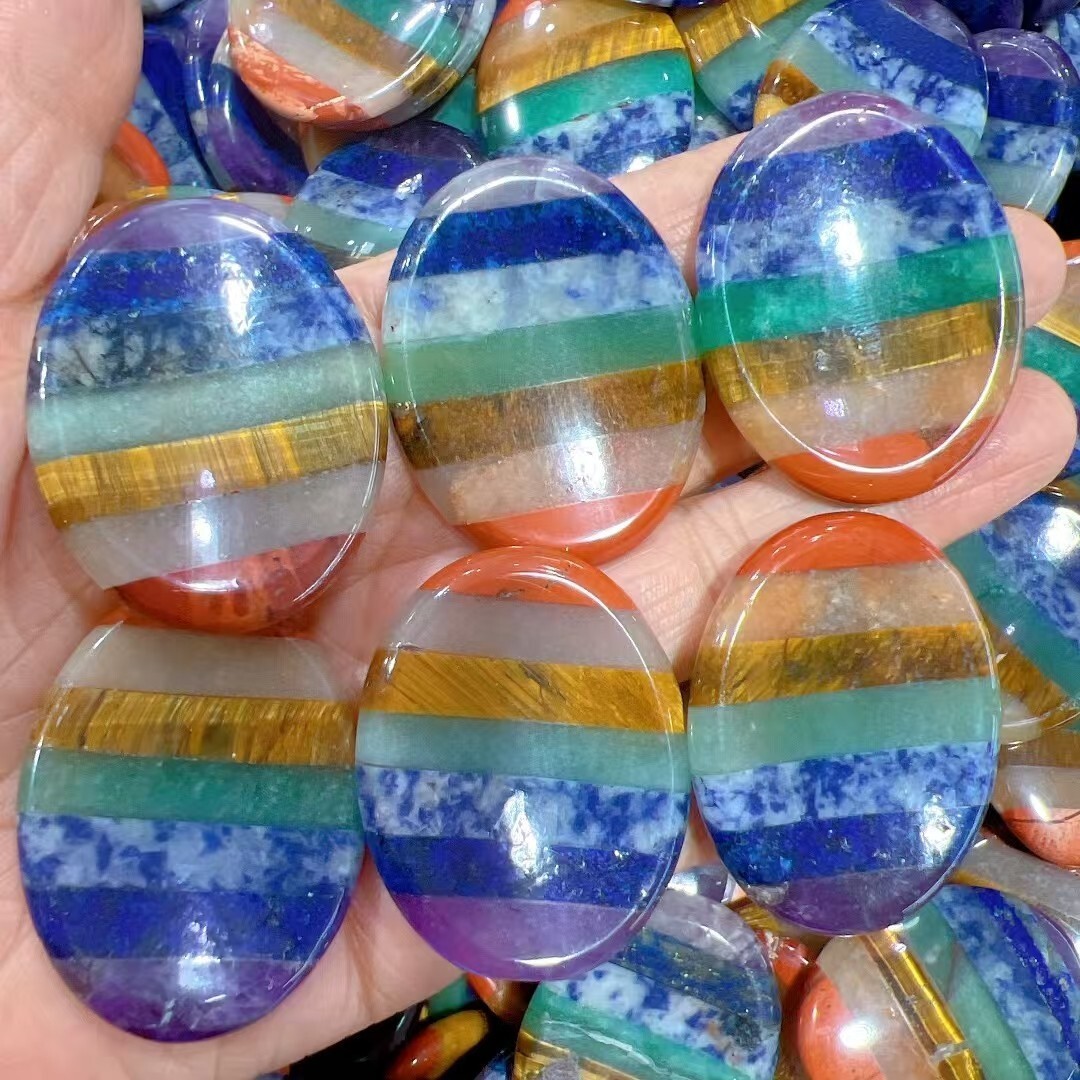 Wholesale! 50pcs seven chakras Crystal Oval Thumb Worry Stone Palm Stone Healing