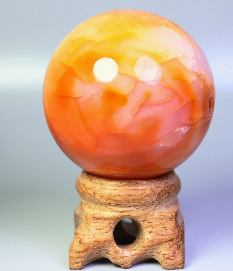 139g Natural Polished Red Orange Carnelian Agate Crystal Sphere Ball + Stand