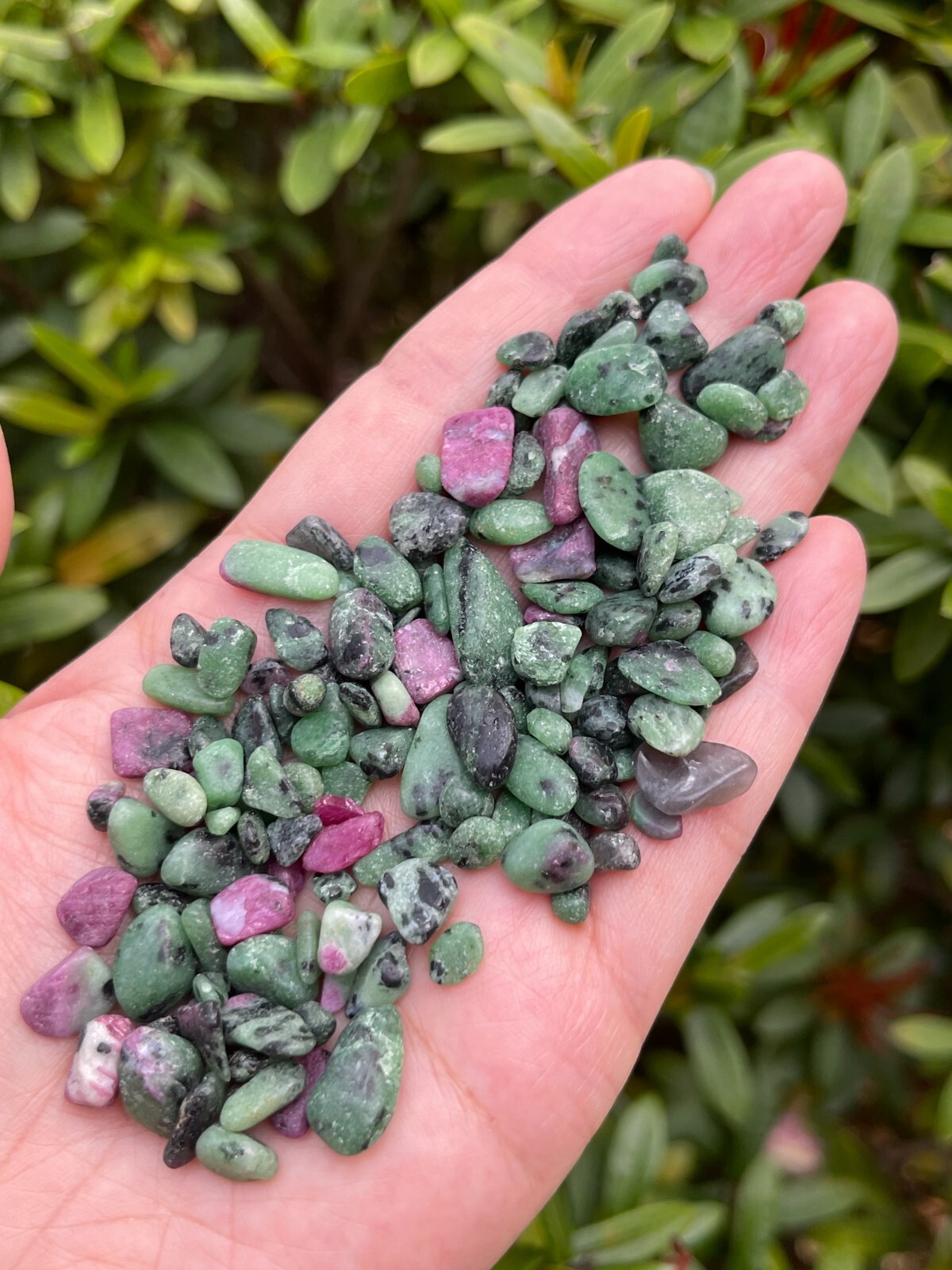 Grade A++ Ruby Zoisite Semi Tumbled Gemstone Mini Chips 4 – 9 mm, Wholesale Bulk