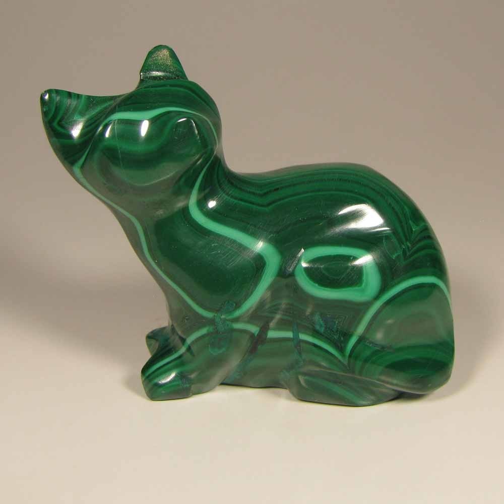 2.4″ Handcarved MALACHITE CAT Gemstone Animal Carving – Congo, Africa