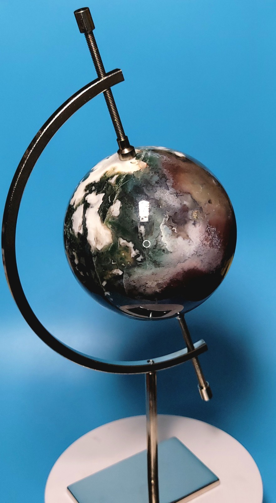 1.6 Lb Natural Aquatic Plants Agate Crystal Sphere with Aluminum Display Stand