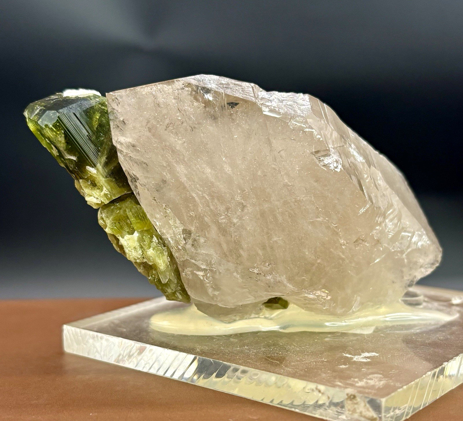 Verdelite Green Tourmaline Crystal Smoky Quartz Mineral Specimen Display Kunar