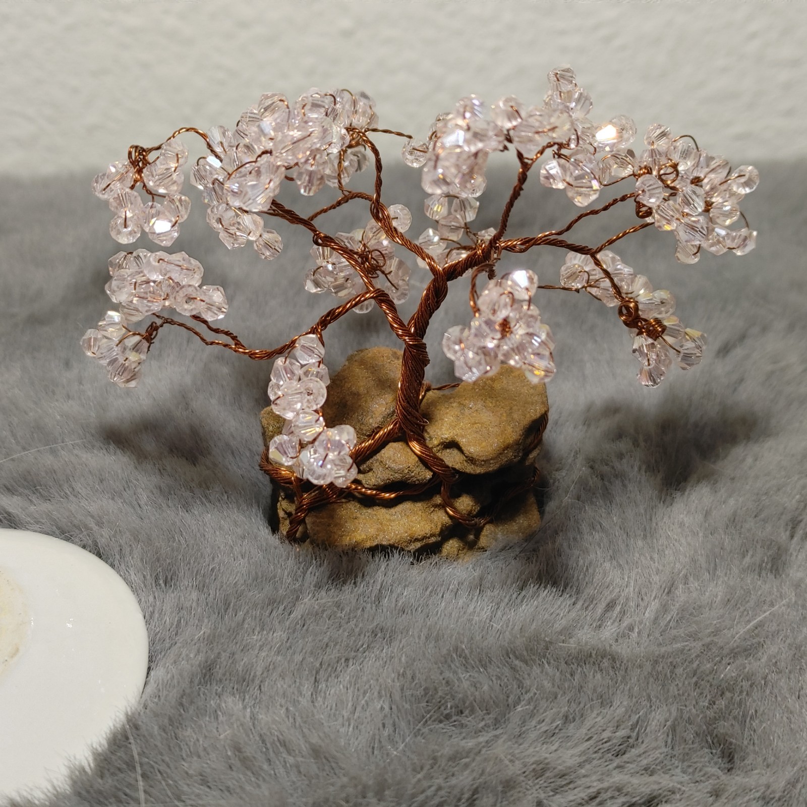 Crystal Cherry Blossom Tree On Petrified Wood Base 7.5 inches