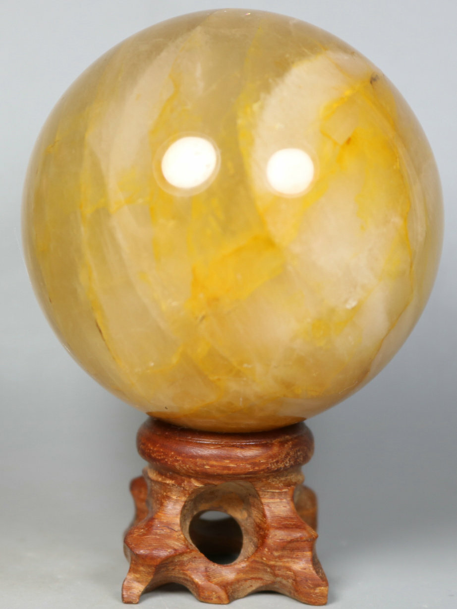 NATURAL Yellow PHANTOM MULTI-INCLUSIONS Quartz Crystal Stone Sphere Ball / Stand