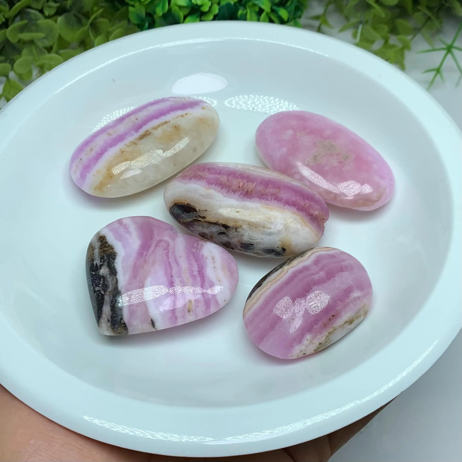 5 Pieces Top Quality Pink Aragonite Palm Stone And Heart, Pink Aragonite Stone