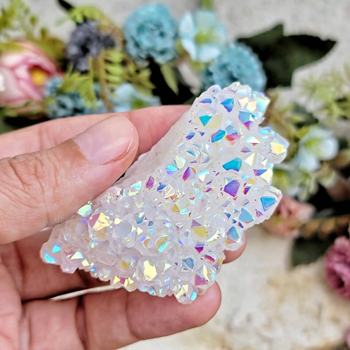 Angel Aura Quartz Cluster Rainbow Titanium Healing Aura Crystal Home Decor