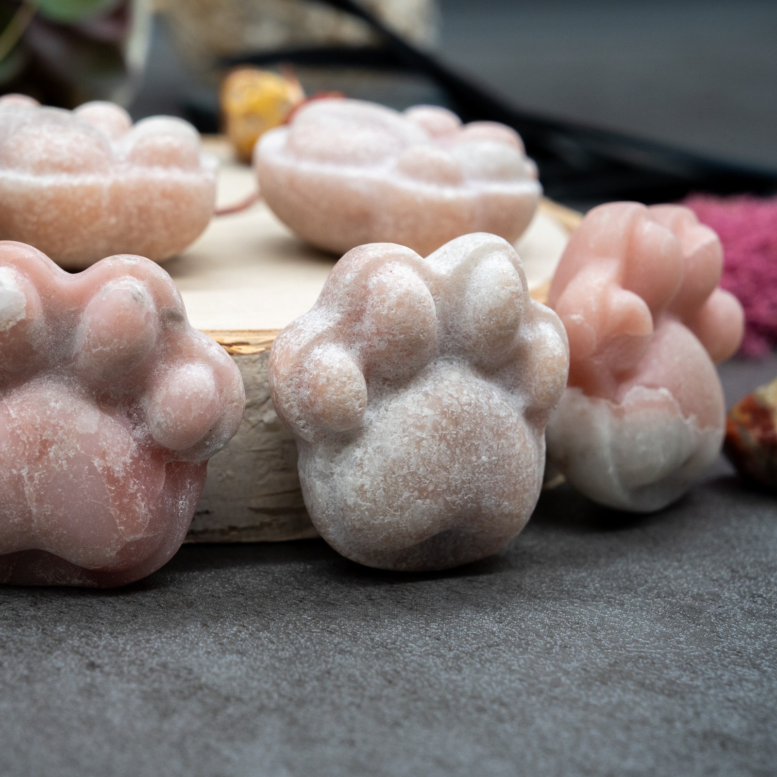 Pink Opal Crystal Paw Carving Stone Pink Protection Trinket Cat Dog Lover Gift