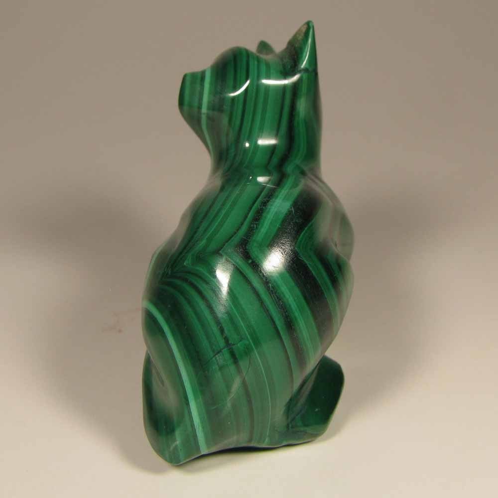 2.4″ Handcarved MALACHITE CAT Gemstone Animal Carving – Congo, Africa