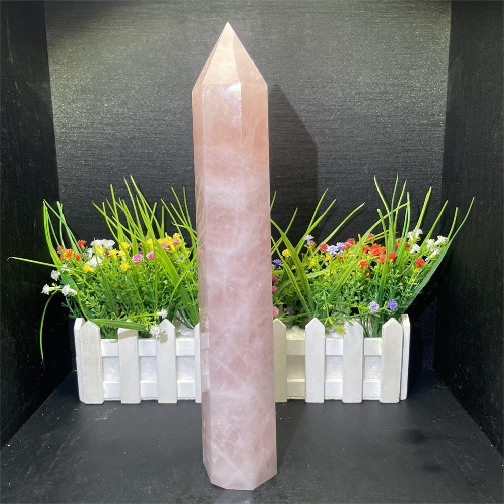 3.2LB 11.8″ Natural Rose Quartz Obelisk Crystal Quartz Mineral Tower healing