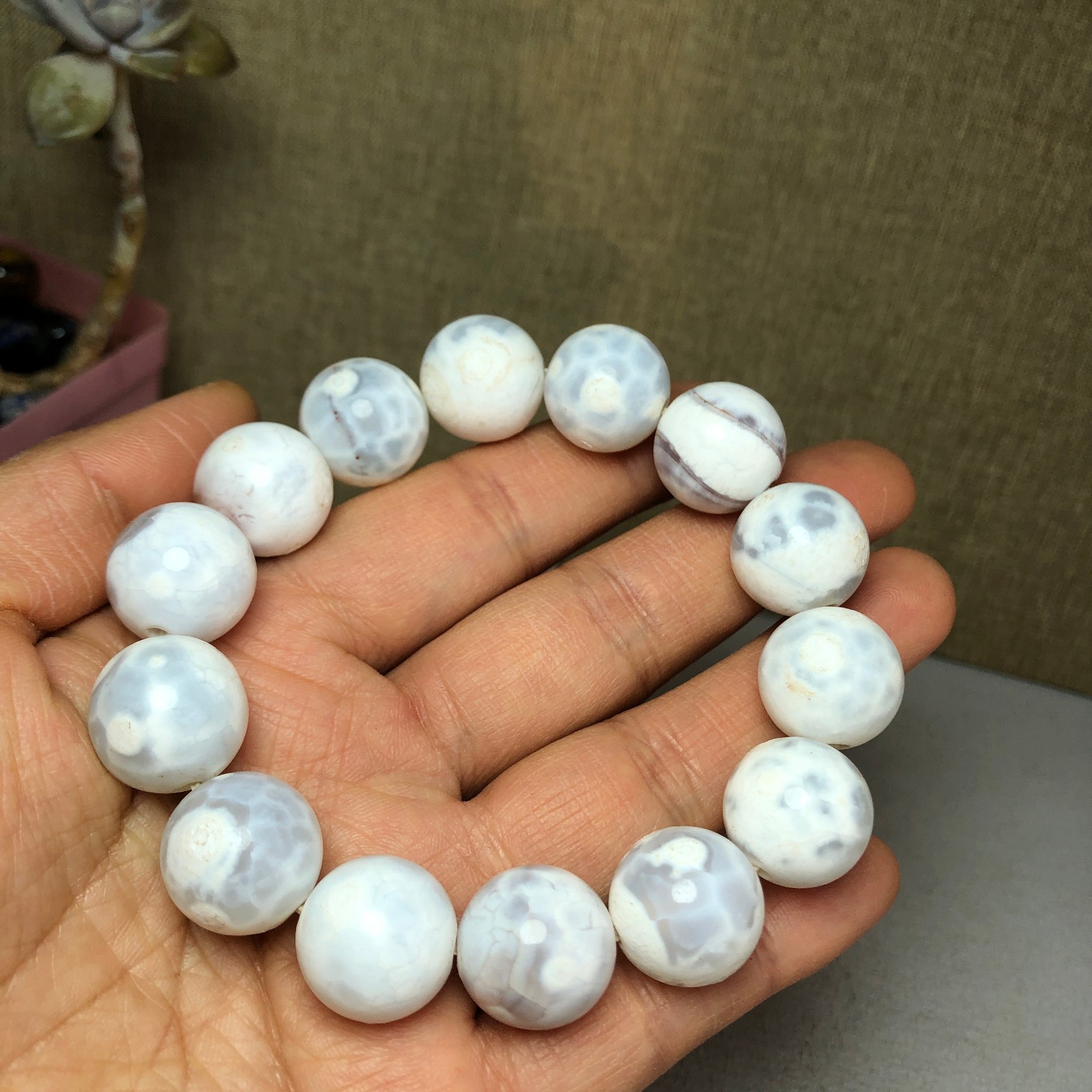 1pcs wholesale Natural sakura rough Crystal chain beads bracelet 15-16mm A2791