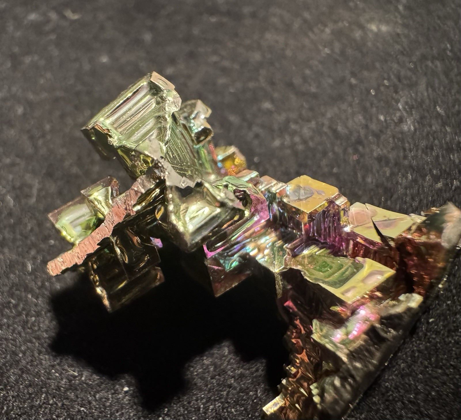 Lab-Grown Bismuth Crystal – Hopper Geometry, Rainbow Iridescence, 17.49g