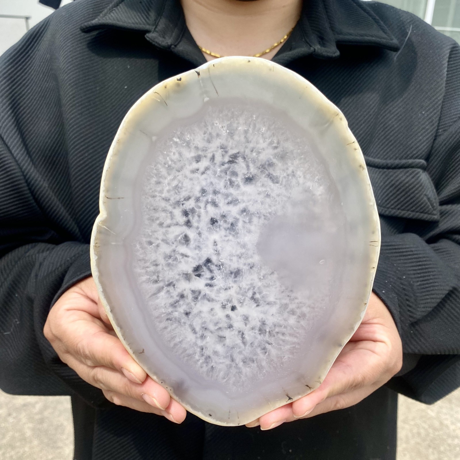 1.4LB Natural Agate Striped Crystal Quartz, Hand-cut Mineral Specimen Healing