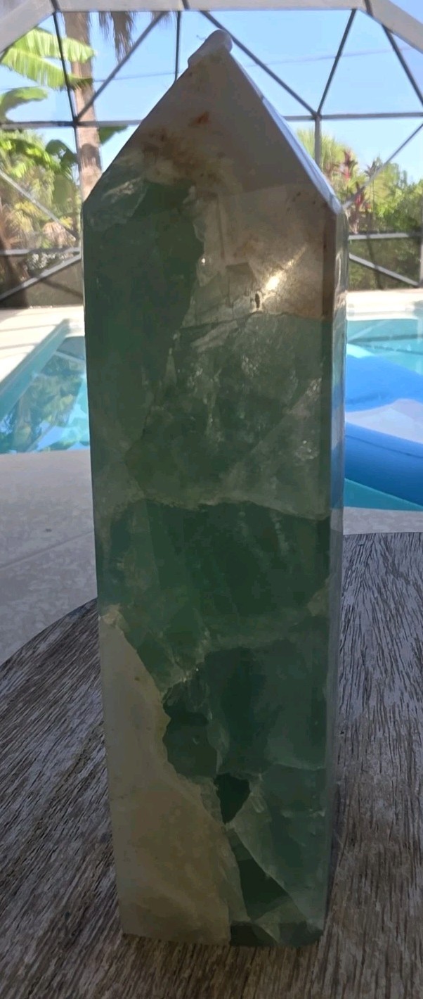 Natural Green Fluorite Tower 2lbs 6oz 6 1/2 In cut slab