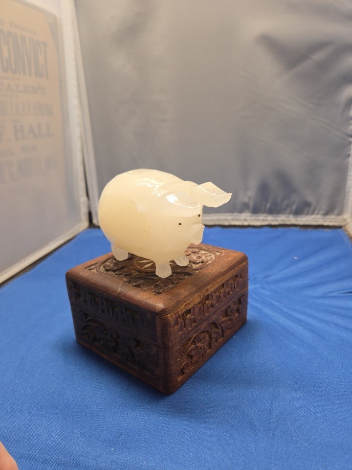 Carved White Opaque Quartz Stone Pig Figurine Healing Stone