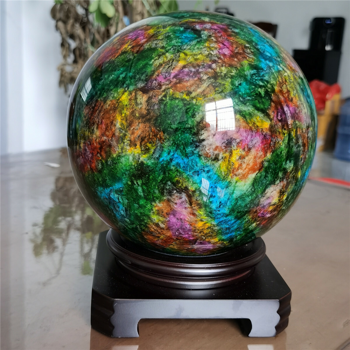 12.4kg Natural “Seven Colors Jade” sphere specimen -Taiwan China +stand 11