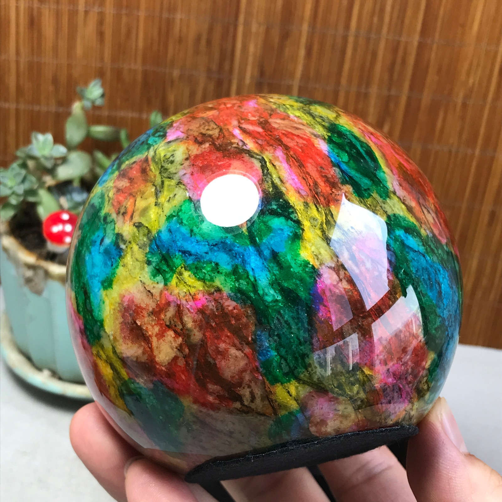 Natural “Seven Colors Jade” sphere Ball -Taiwan China 1.85kg Base Random A5806