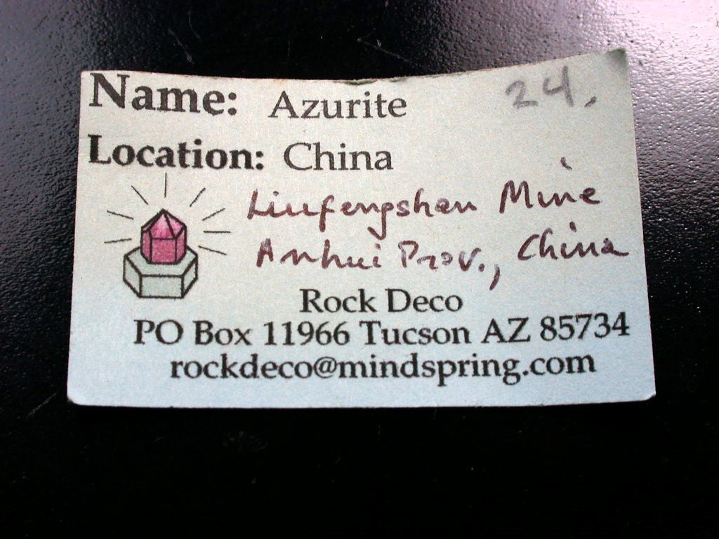 MINERALS : AZURITE CRYSTALS ON MATRIX, LIUFENGSHAN MINE IN CHINA. ORIGINAL LABEL