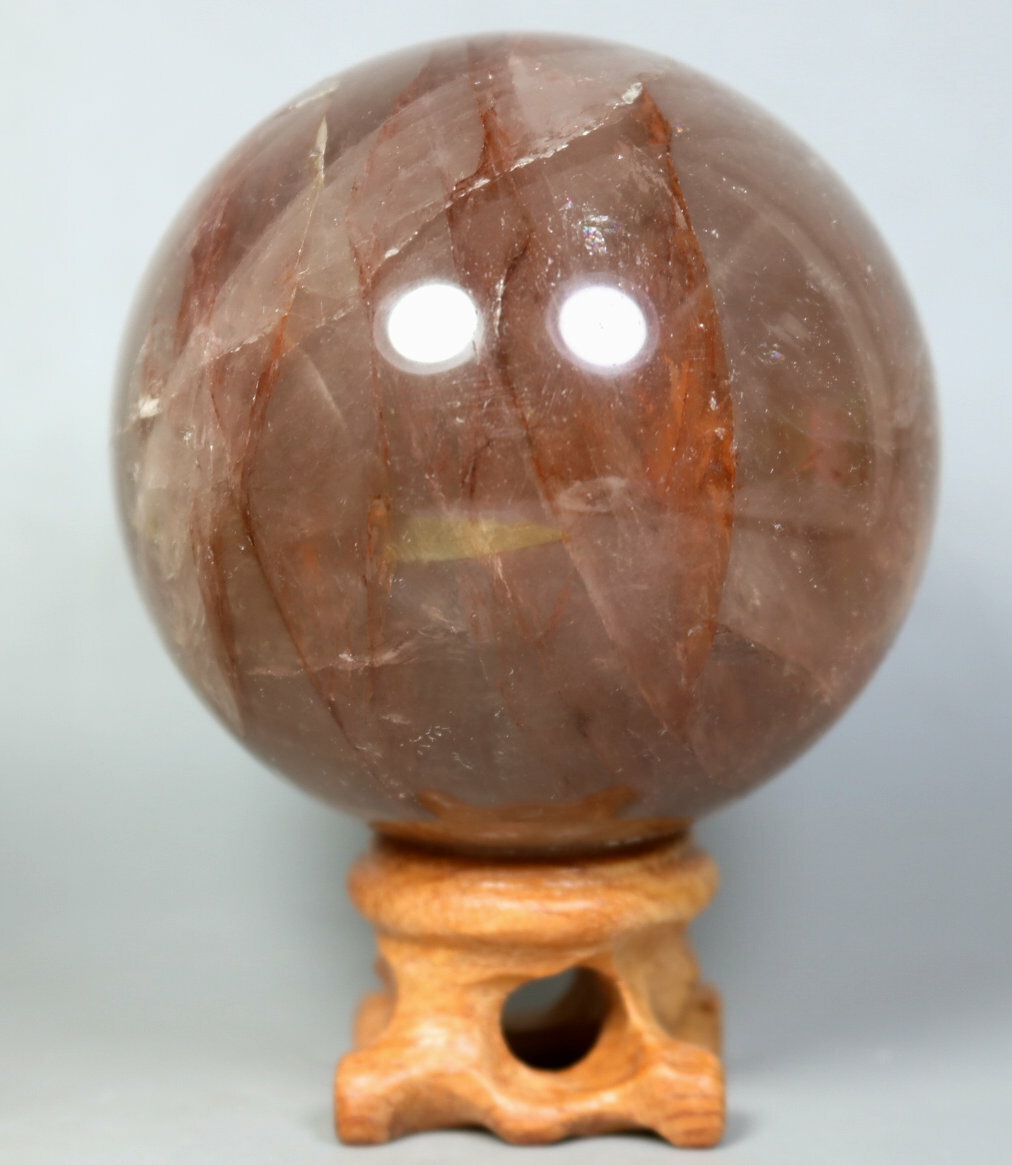 Natural RED FIRE QUARTZ Hematoid Crystal PHANTOM MULTI-INCLUSIONS Sphere/Stand