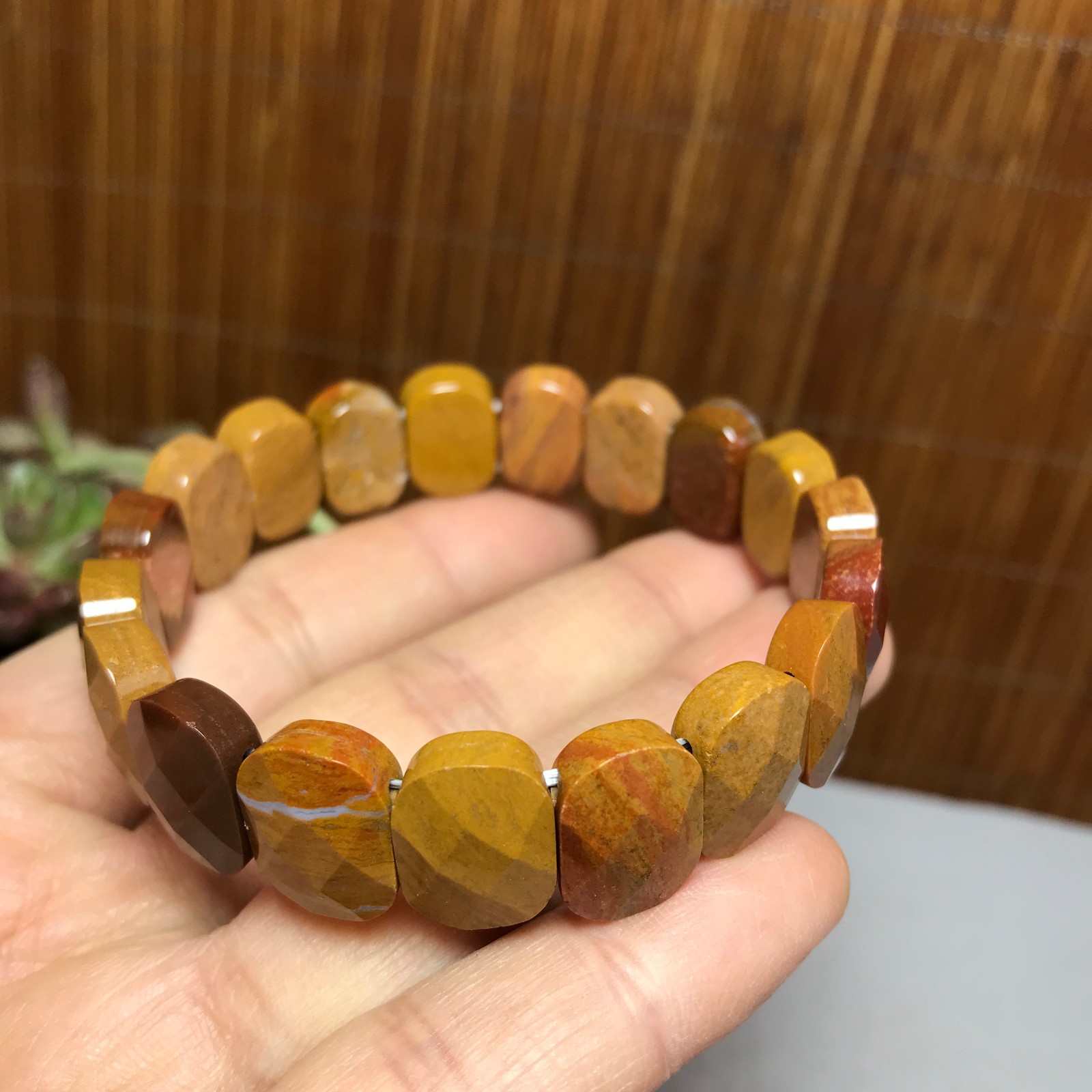 Natural Colored egg yolk Gemstone Bracelet Brown Stretch Bracelet Handmade A4067