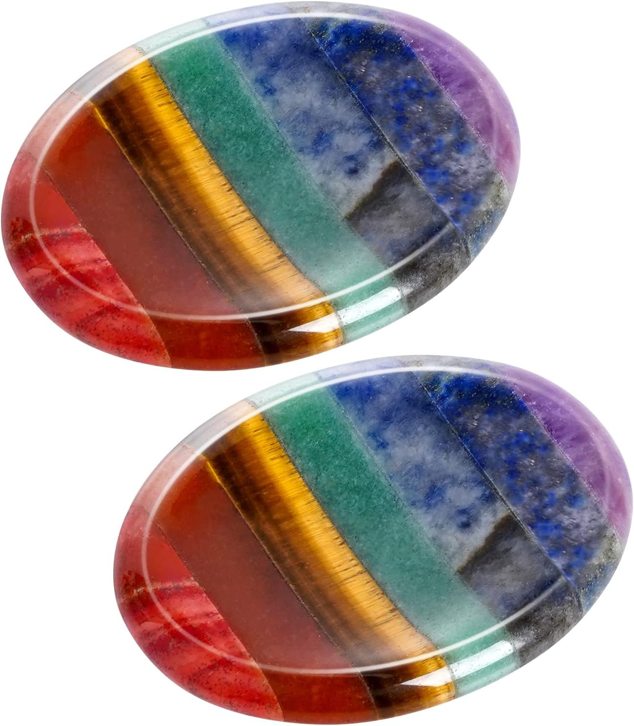 2 Pack 7 Chakra Thumb Worry Stones Natural Healing Crystals for Anxiety Relief