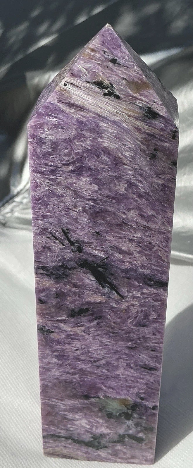 1 lb 3.6oz / 6.95 inches Purple CHAROITE Polished Gemstone Point Tower Generator