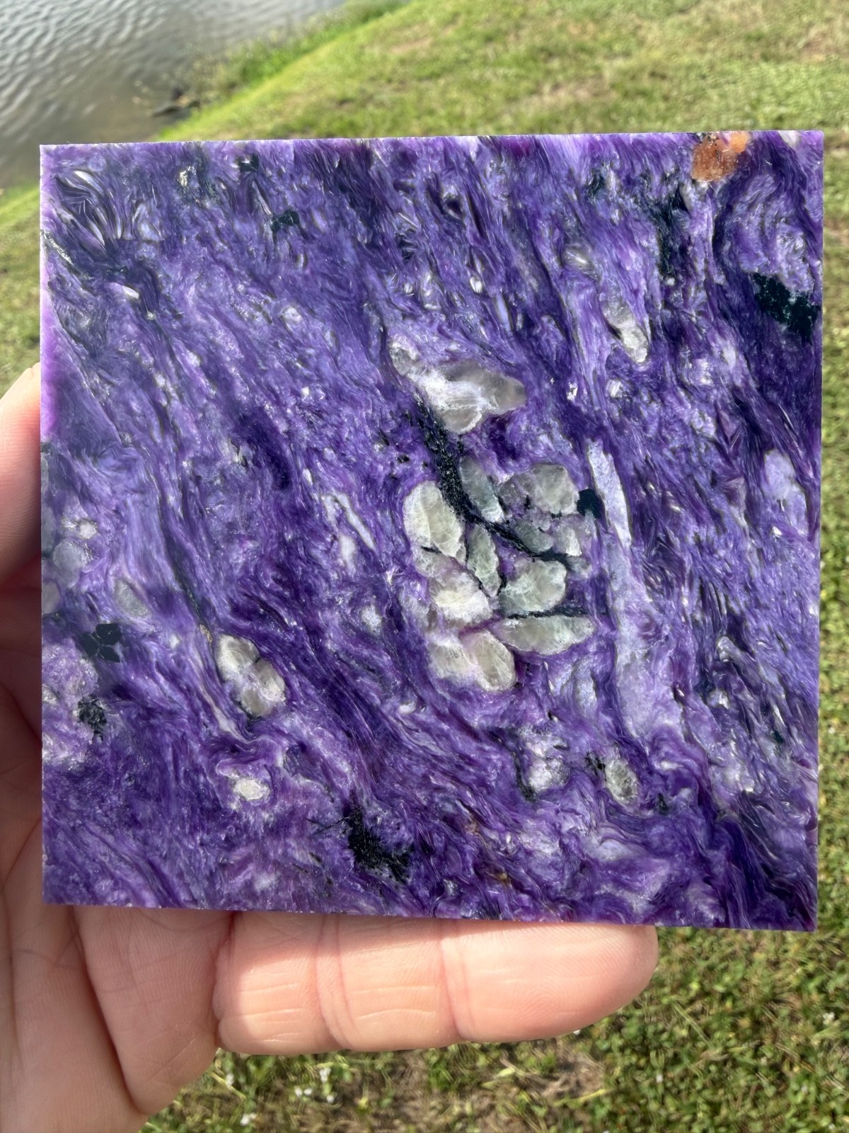Beautiful Charoite Polished Gemstone Tile 4″ 257 Grams