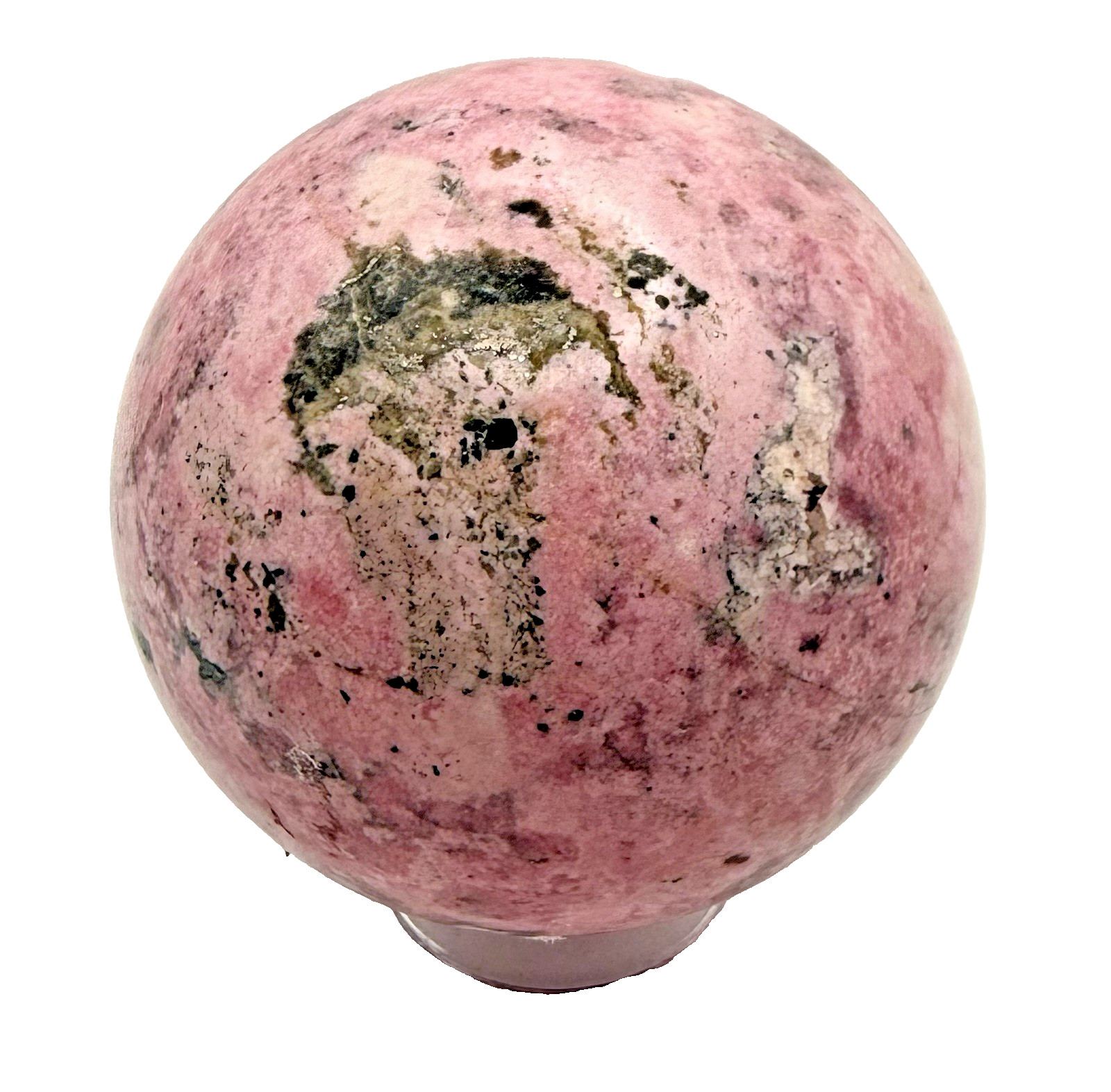 65mm Pink Peru Rhodochrosite Crystal Sphere 500g With Holder
