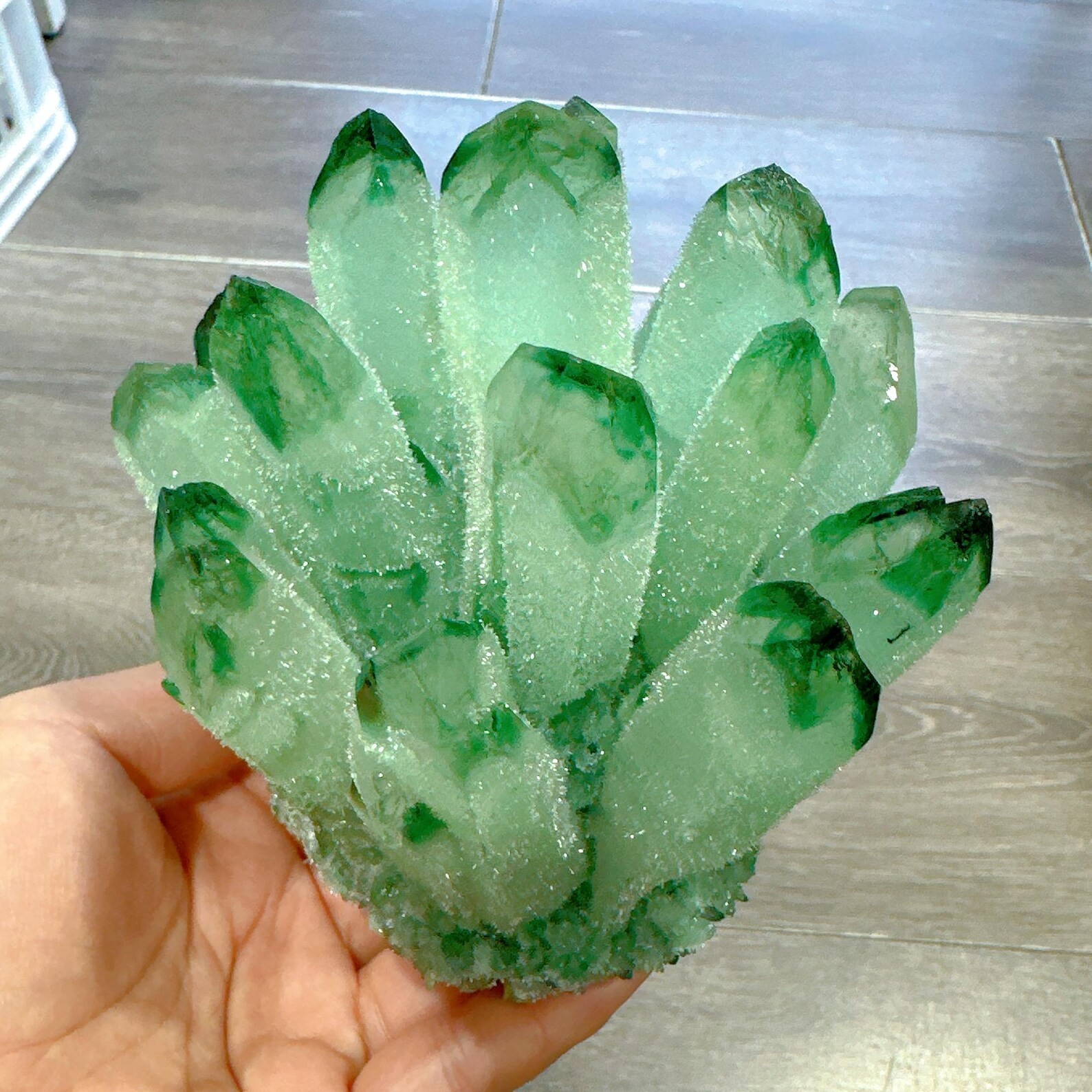 550G Rare Green Phantom Crystal Cluster Natural Geode Reiki Quartz Art Decor