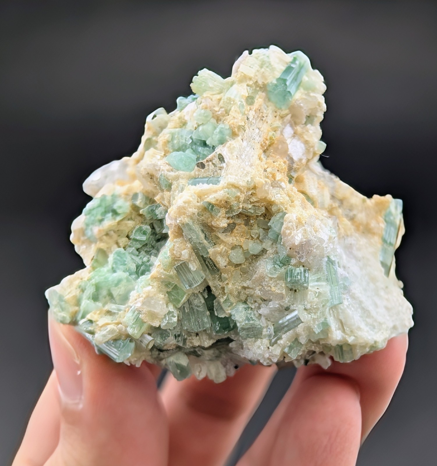 Green Tourmaline On Matrix In Bunch Shape Cluster, From Afghanistan, 85 Grams