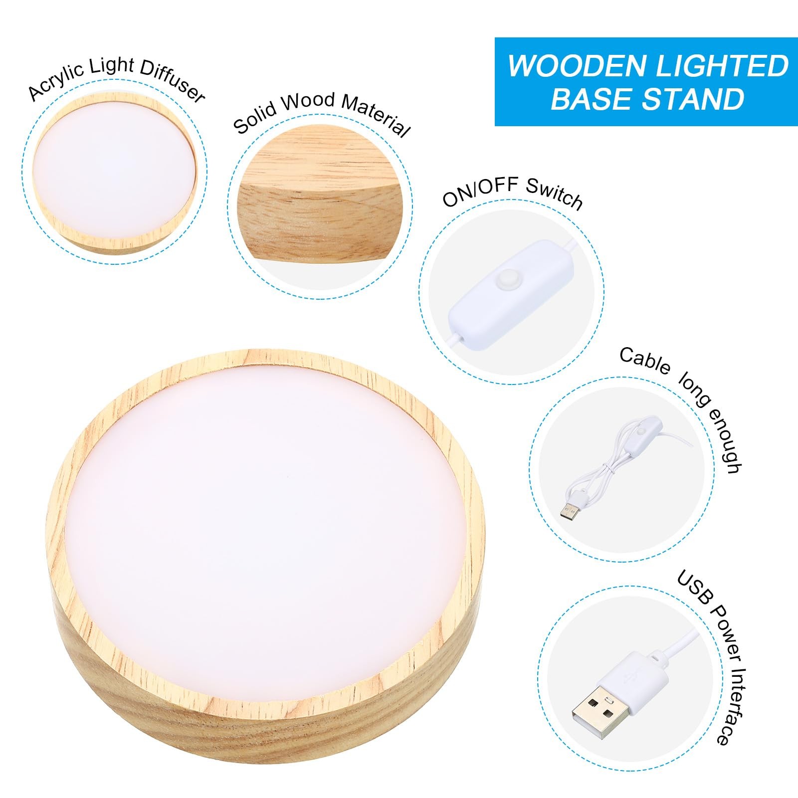 4 Inch Wooden LED Light Base, 2pcs Wood Light Display Base Stand Lighting wit…