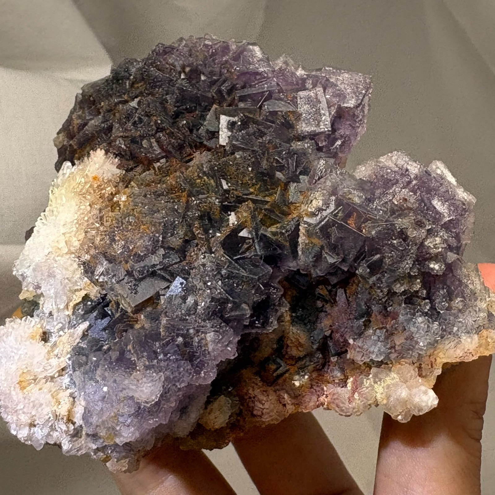 Large Rare Dual Color Fluorescent Natural Fluorite Double Sided Mineral Specimen