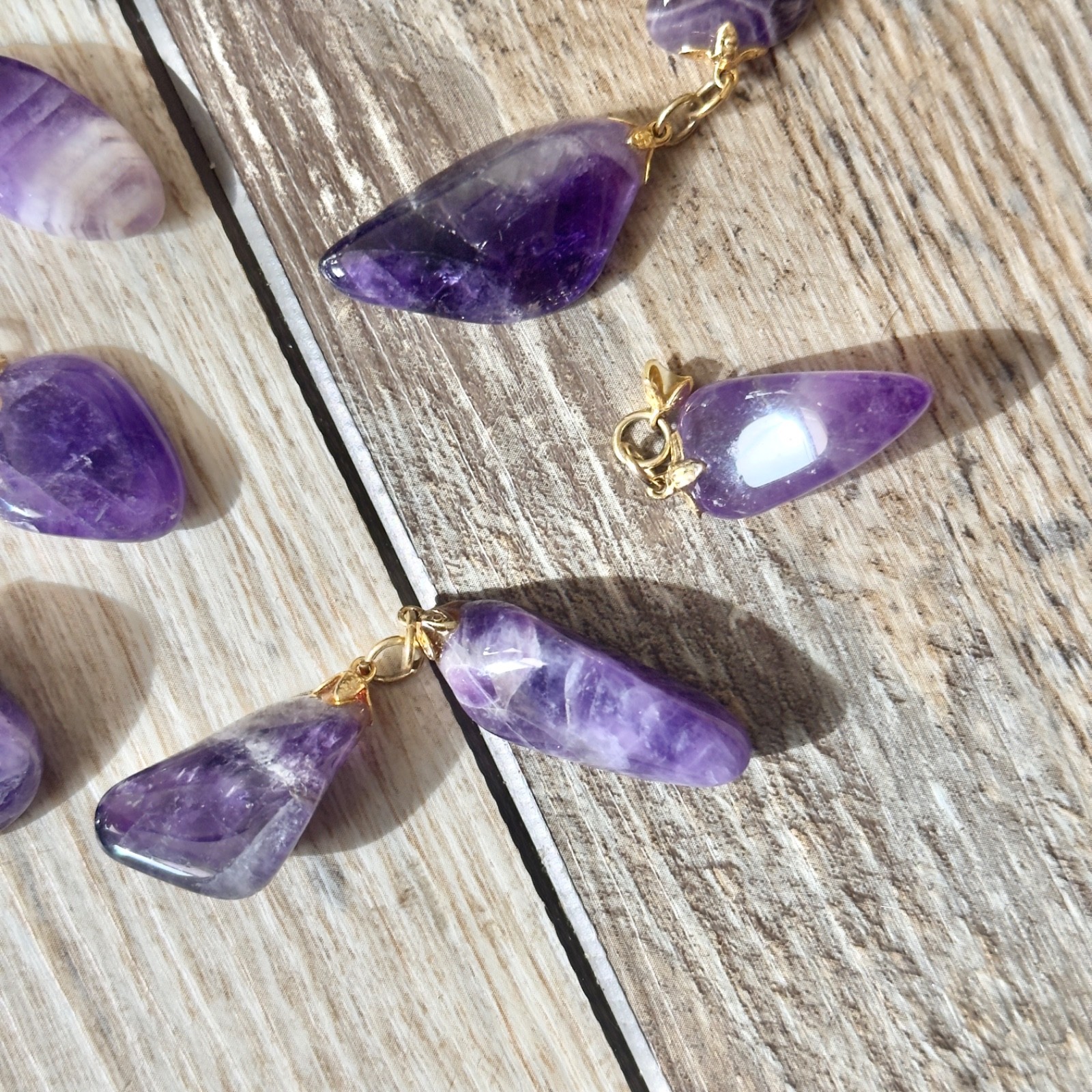 Polished Natural Purple Amethyst Crystal Pendants Only No Chains Lot Of 13