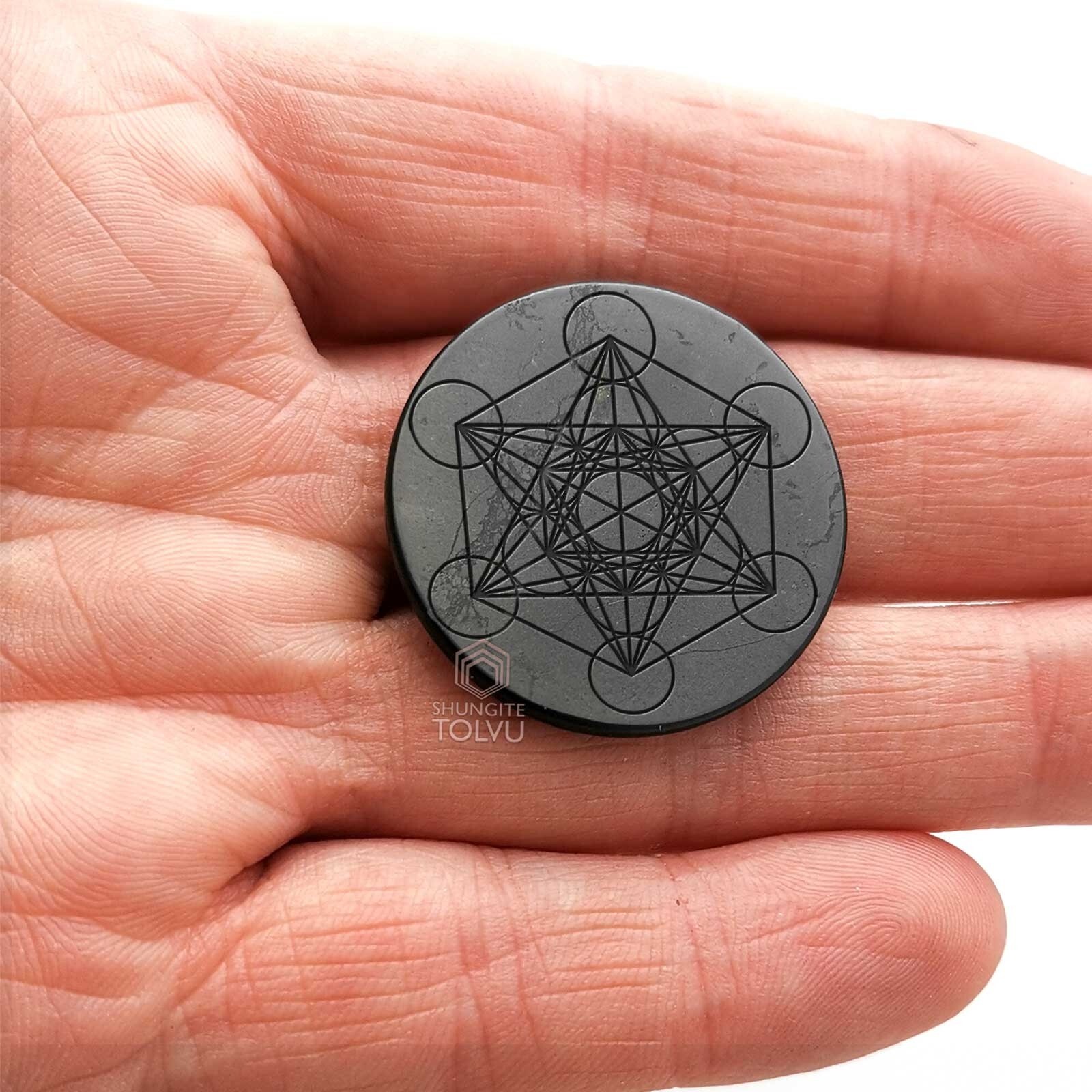 Shungite Rock Round Plate “Metatron” Sticker Authentic Shungite Stone, Tolvu